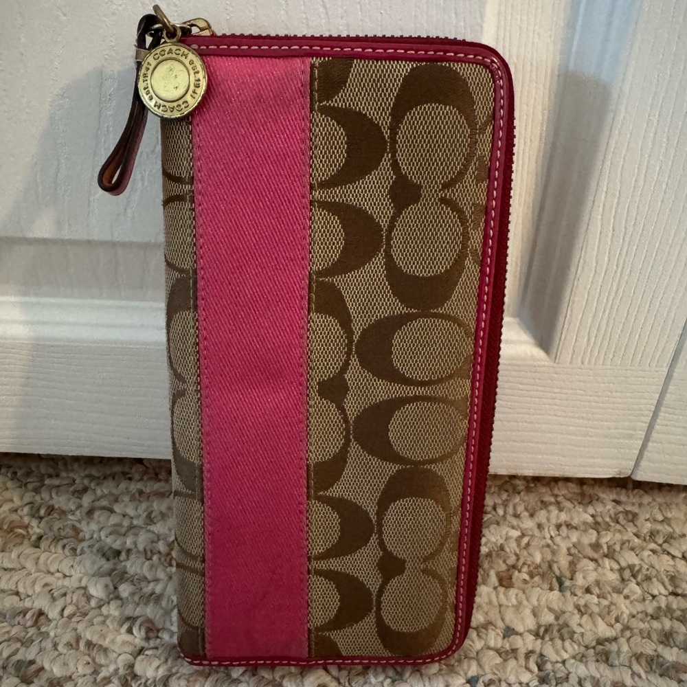 Coach Pink and Brown Signature Wallet